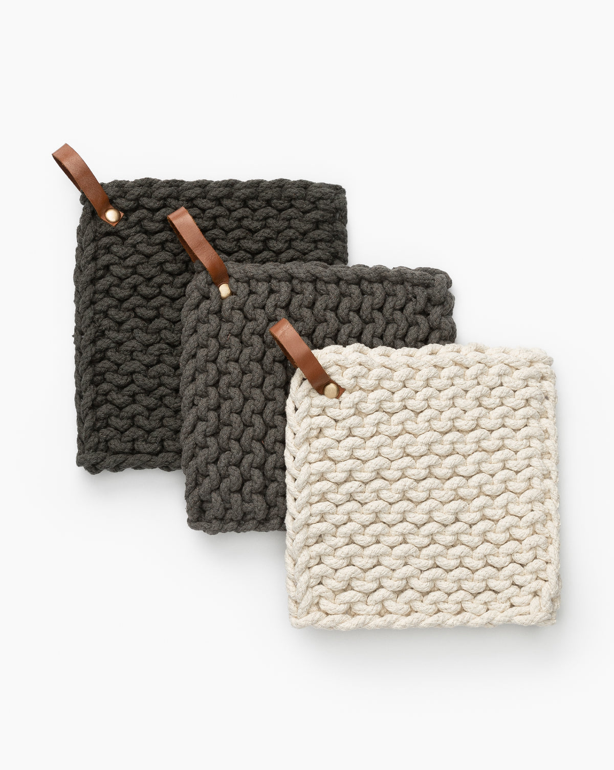 Creative Co-Op, Leather Handled Crochet Pot Holder (Set of 3)