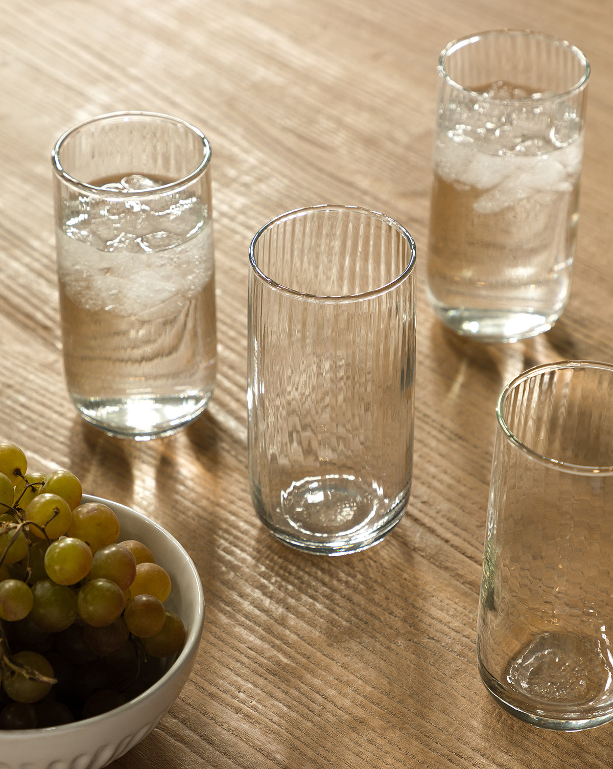 Transparent Overseas, Ribbed Tall Drinking Glasses (Set of 4)