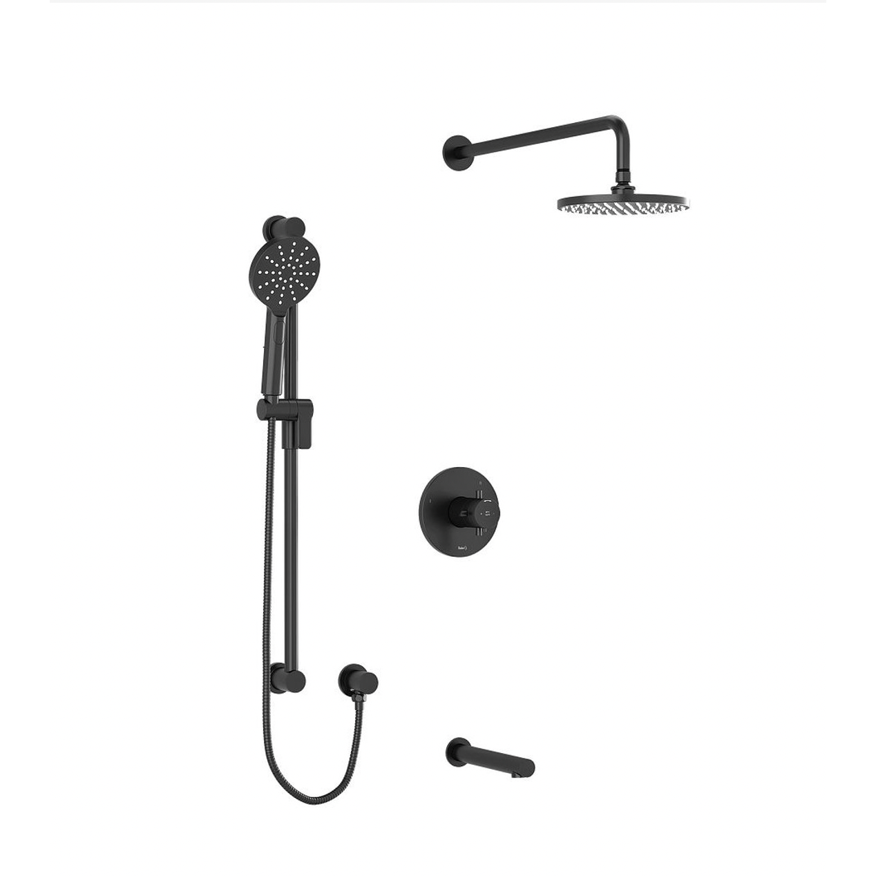 Light House Co., Riu Type T/P (Thermostatic/Pressure Balance) 1/2 Inch Coaxial 3-Way System With Hand Shower Rail Shower Head And Spout - Black With Cross Handles