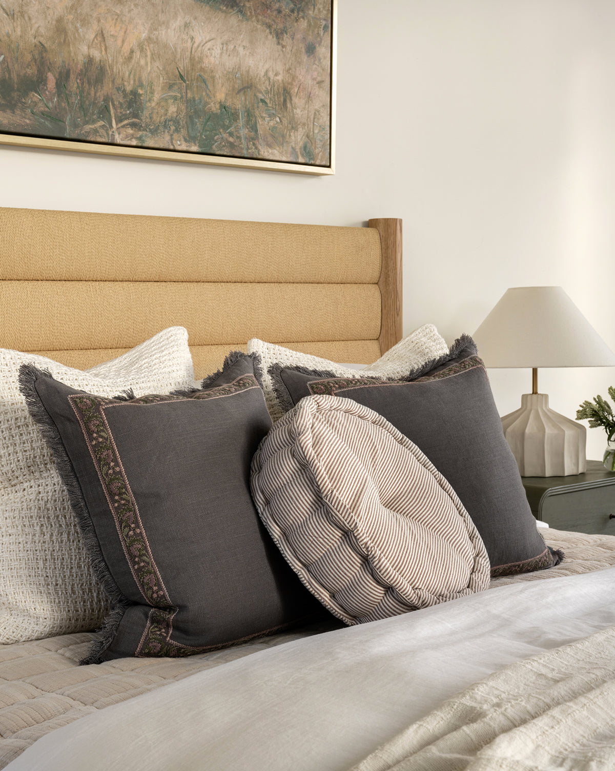 Kalalou, Round Neutral Striped Pillow Cushion
