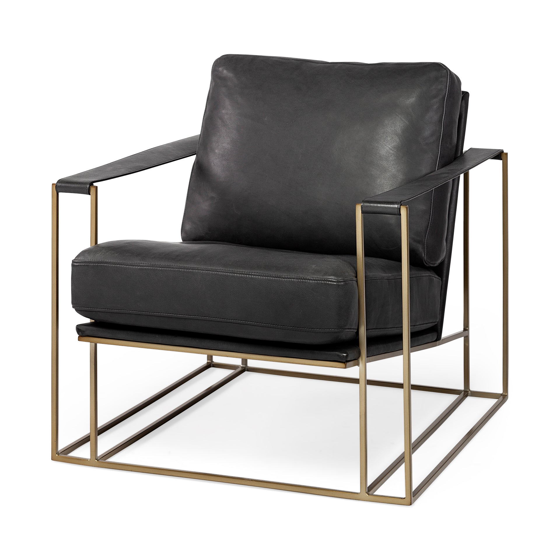 Light House Co., Watson Black Leather Wrap Gold Metal Frame Accent Chair